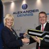 Jane Cole (Managing Director, Blackpool Transport) and Colin Robertson (Chief Executive, Alexander Dennis) celebrate the continuation of the successful partnership.